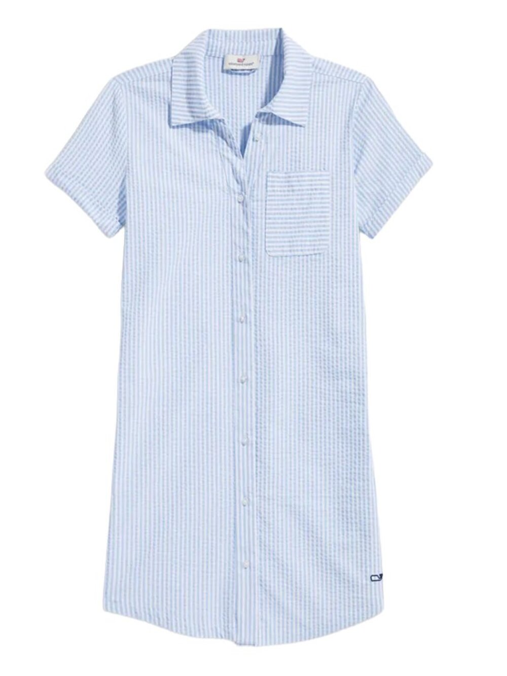 Vineyard Vines Girls' Blue White Seersucker Striped Harbor Shirt Dress M